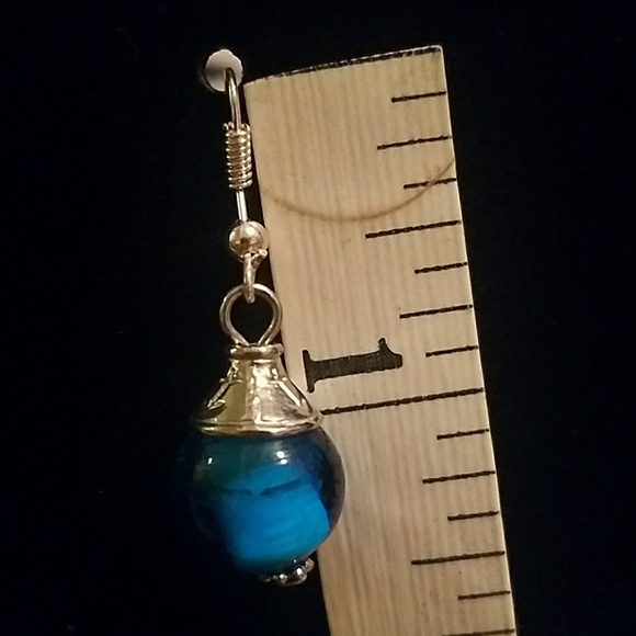 Retro 40s Pair Blue Blown Glass Earrings - Picture 3 of 4